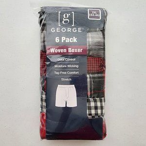 George Men 6-Pack Woven Boxer Shorts Moisture Wicking . Size 2XL(44-46).